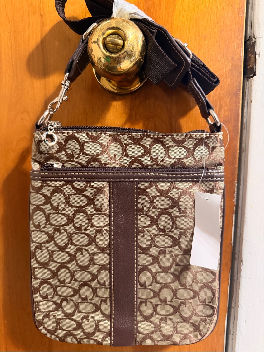 Ampere Beige/Brown Signature Canvas Crossbody Bag - Compact Everyday Style